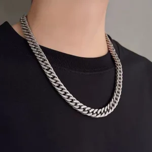 Kalung Pria Rantai Titanium Anti Karat Warna Silver Model Rantai Double