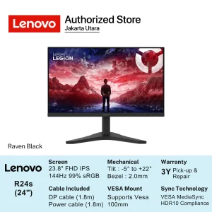 Lenovo Legion R24s Monitor Gaming 23.8" FHD IPS 144Hz AMD FreeSync 99% sRGB