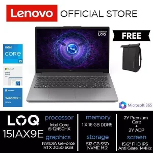 Lenovo LOQ 15IAX9E Intel Core i5-12450HX 16GB 512GB SSD W11 OH24 + M365