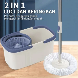 GROVE MAISON Alat Pel Lantai Mop Dengan Rol 360° / Pel Lantai Ember 2in1 Dapat 2 Kain Pel / Spin Mop Otomatis